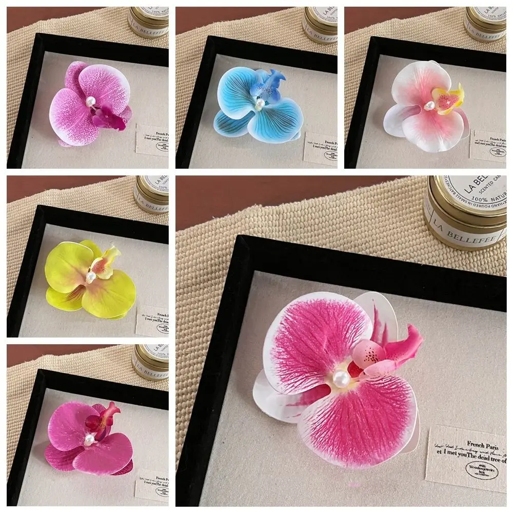 القماش زهرة مشبك شعر فراشة السحلية اللؤلؤ زهرة الأوركيد دبوس الشعر منقار البط كليب شاطئ البحر عطلة أغطية الرأس فتاة مشبك شعر الشاطئ #5