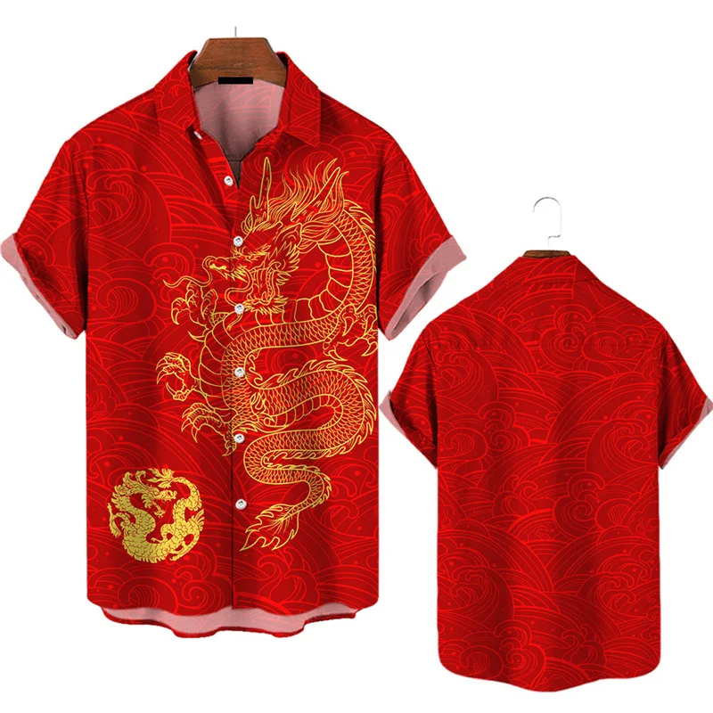 3d Printed 2024 Chinese Dragon Shirt Men Women Fashion Summer Hawaiian Shirt Fashion Top Loose Short Sleeves Blouse Clothing