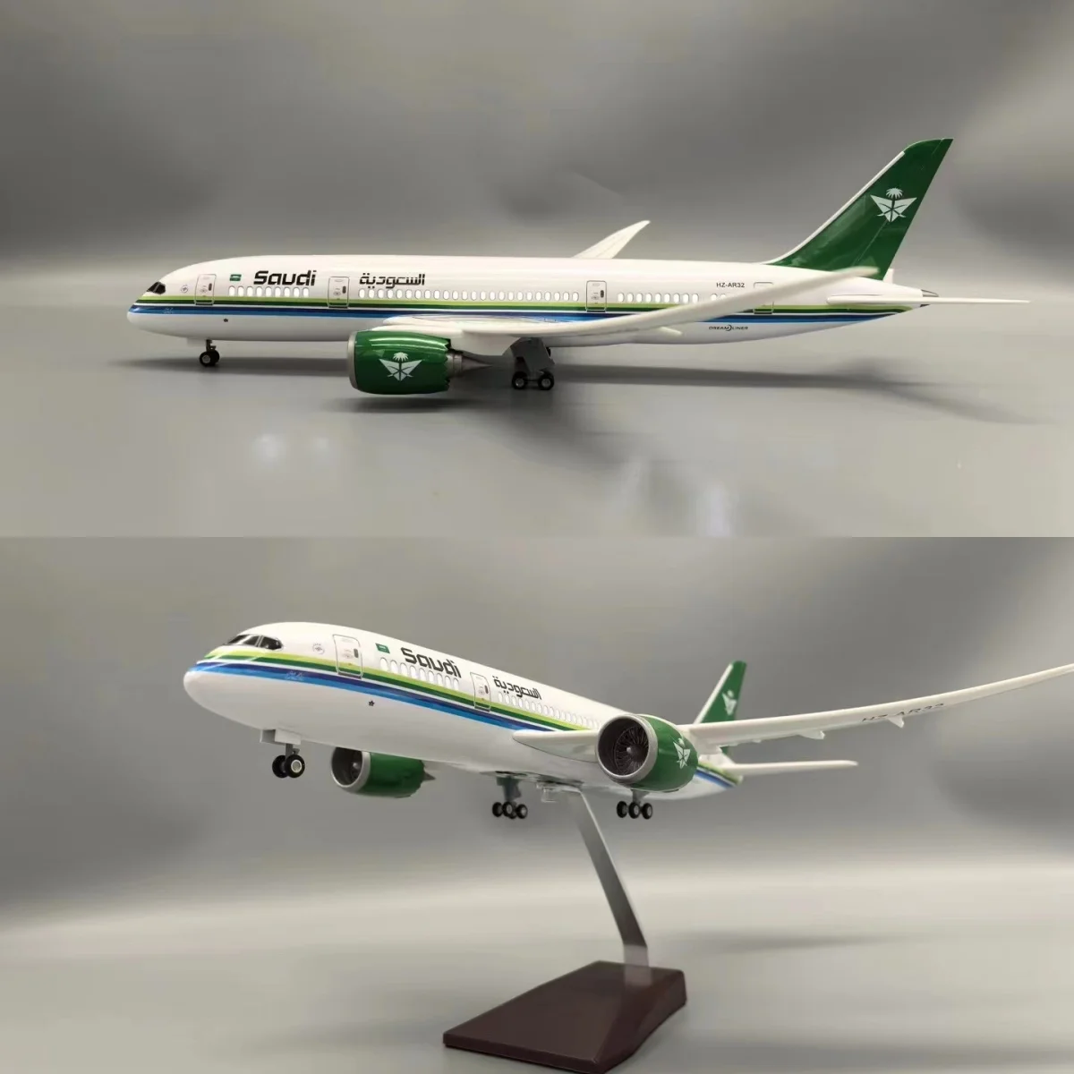 1:130 Scale 43cm 787 Boeing Jetliner Saudi Arabian Airlines B787 Aircraft Model Die-Cast Resin Aircraft Jewelry with LED Lights