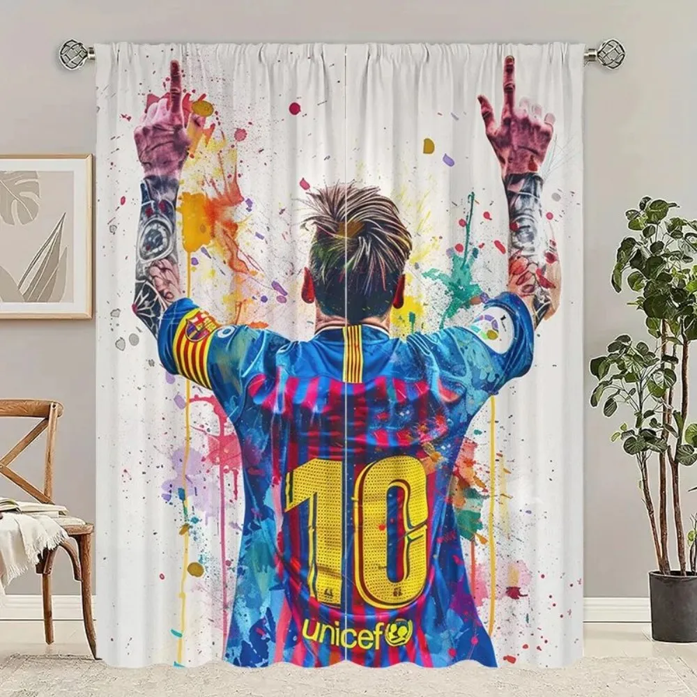 2pc10 Football-Themed Curtain For Boys' Bedroom And Living Room, Durable Polyester Football-Themed Decorative Curtain