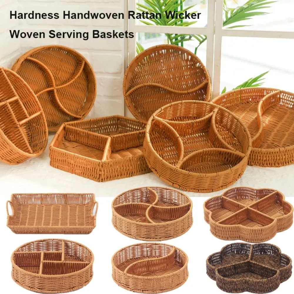 Cestas para servir tejidas de mimbre de nueva dureza, cestas tejidas a mano de color caqui para restaurante, exhibición de mesa, cesta de mimbre de 10 estilos