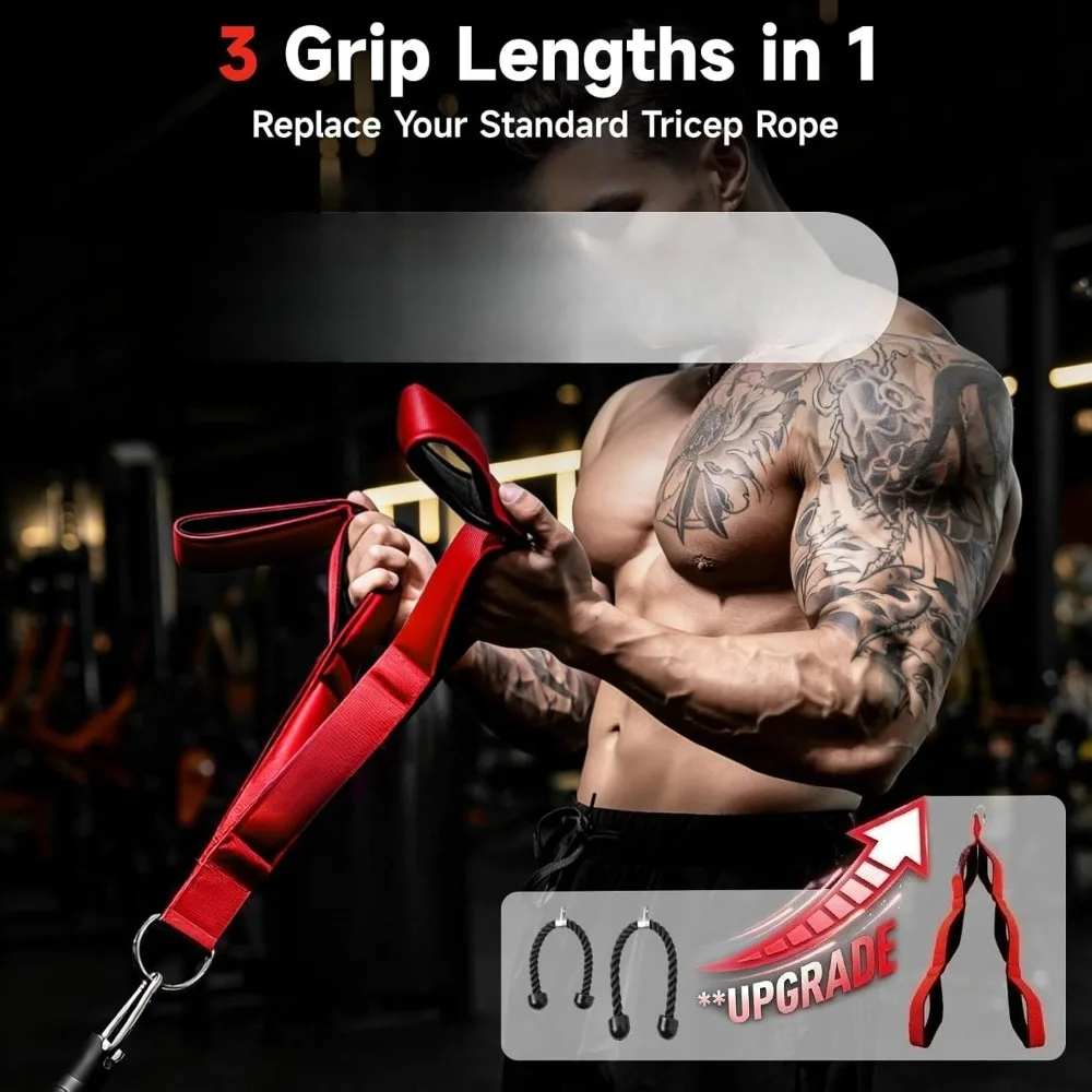 3 Grifflängen in 1 Trizeps-Seilzugvorrichtung mit ergonomischen Griffen, für Trizeps-Drückvorrichtungen, professionelles Fitness-Seil – Detail 5