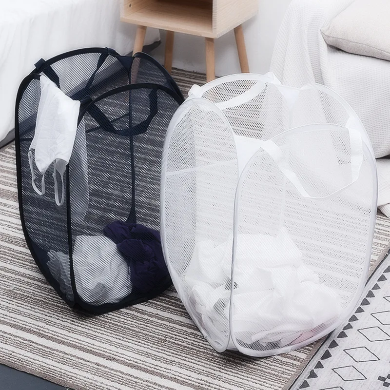 Folding Dirty Laundry Basket Portable Clothes Basket Bathroom Cloth Mesh Storage Bag  Laundry Organizers Storage Pouch