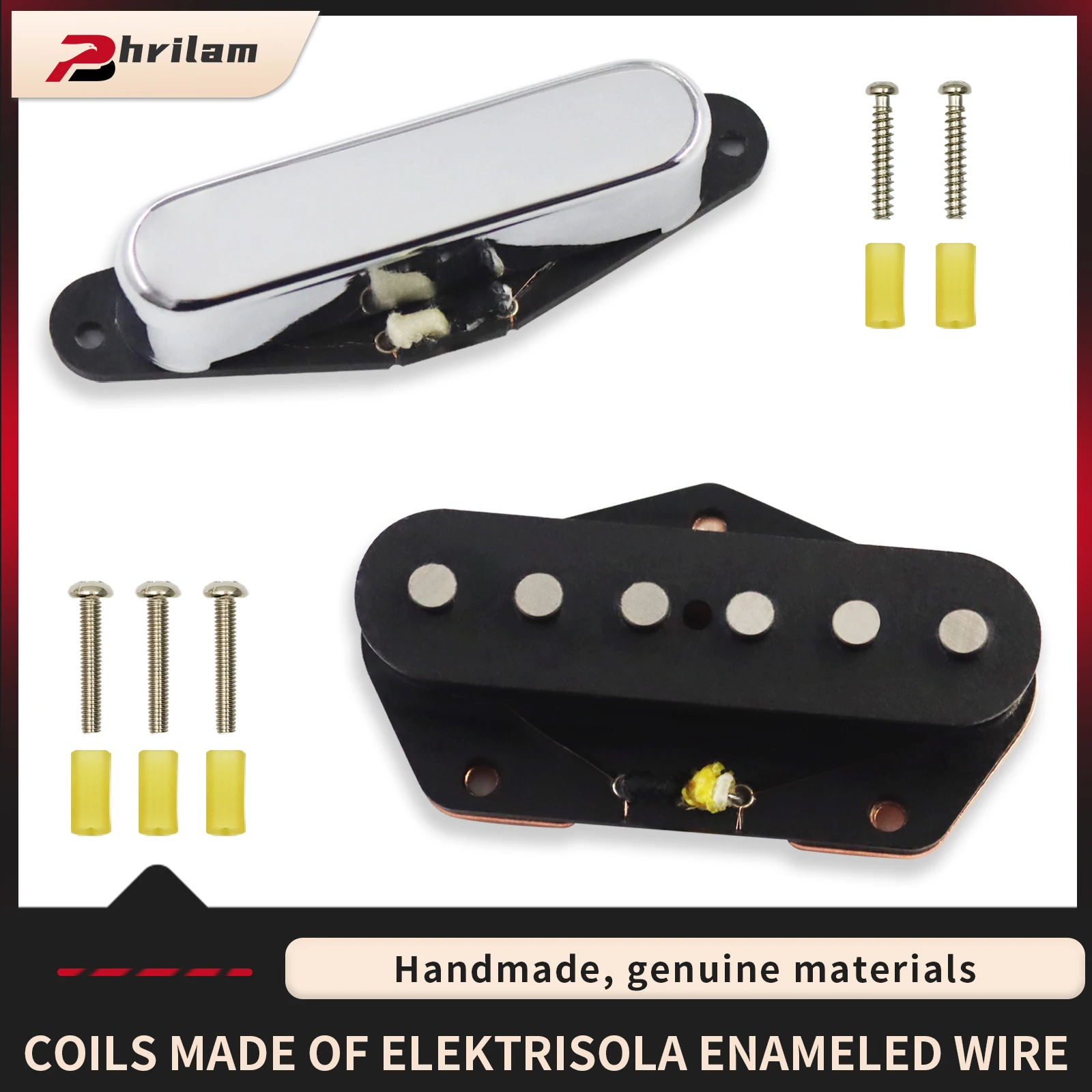 PHRILAM Alnico 2 Tl Style Guitar Pickup Set, Bridge & Neck Single Coil Pickups, Tl Style Replacement Parts