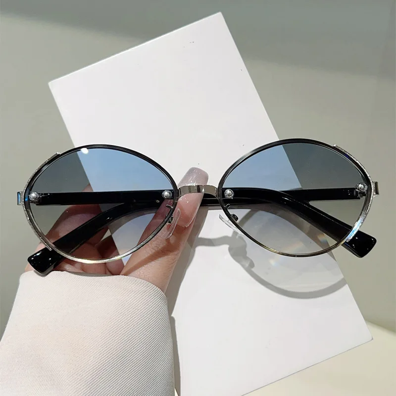 جديد عصري البيضاوي إطار معدني النظارات الشمسية للرجال النساء ريترو نظارات شمسية الذكور الإناث العلامة التجارية مصمم نظارات lrest De Sol Mujer