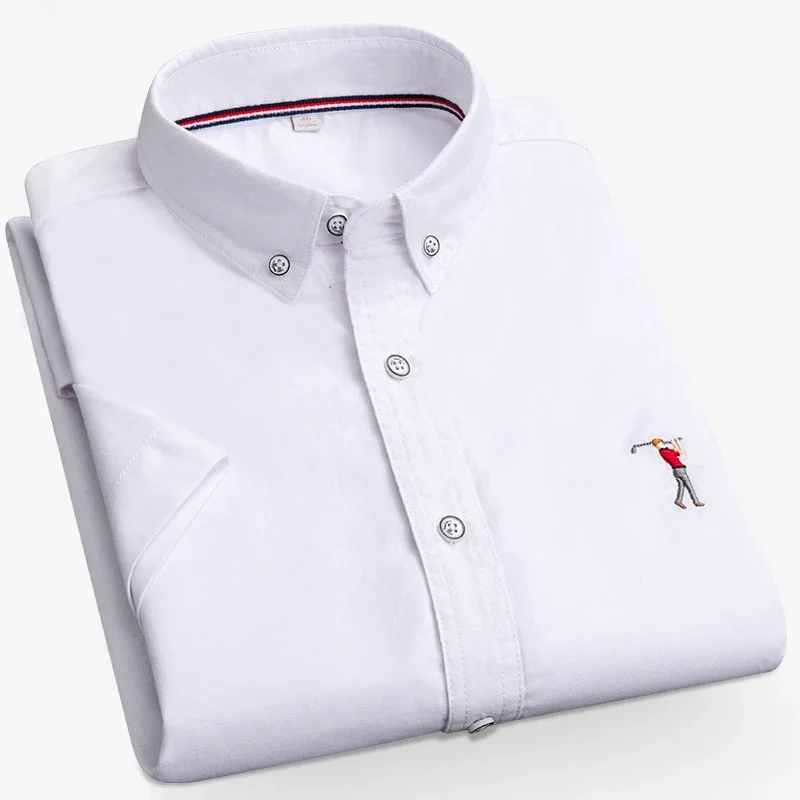 Summer Short Sleeve Dress Shirts For Men New Embroidery Solid Color Turn Down Collar Young Men Fashion Casual Top Shirts Clothes