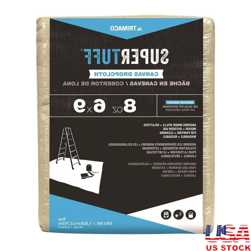 

Тяжелая холщовая ткань на 8 унций, 6x9 футов, моющаяся, многоразовая, для использования в помещении и на открытом воздухе, для покраски дома, защита от разливов, 1 шт.