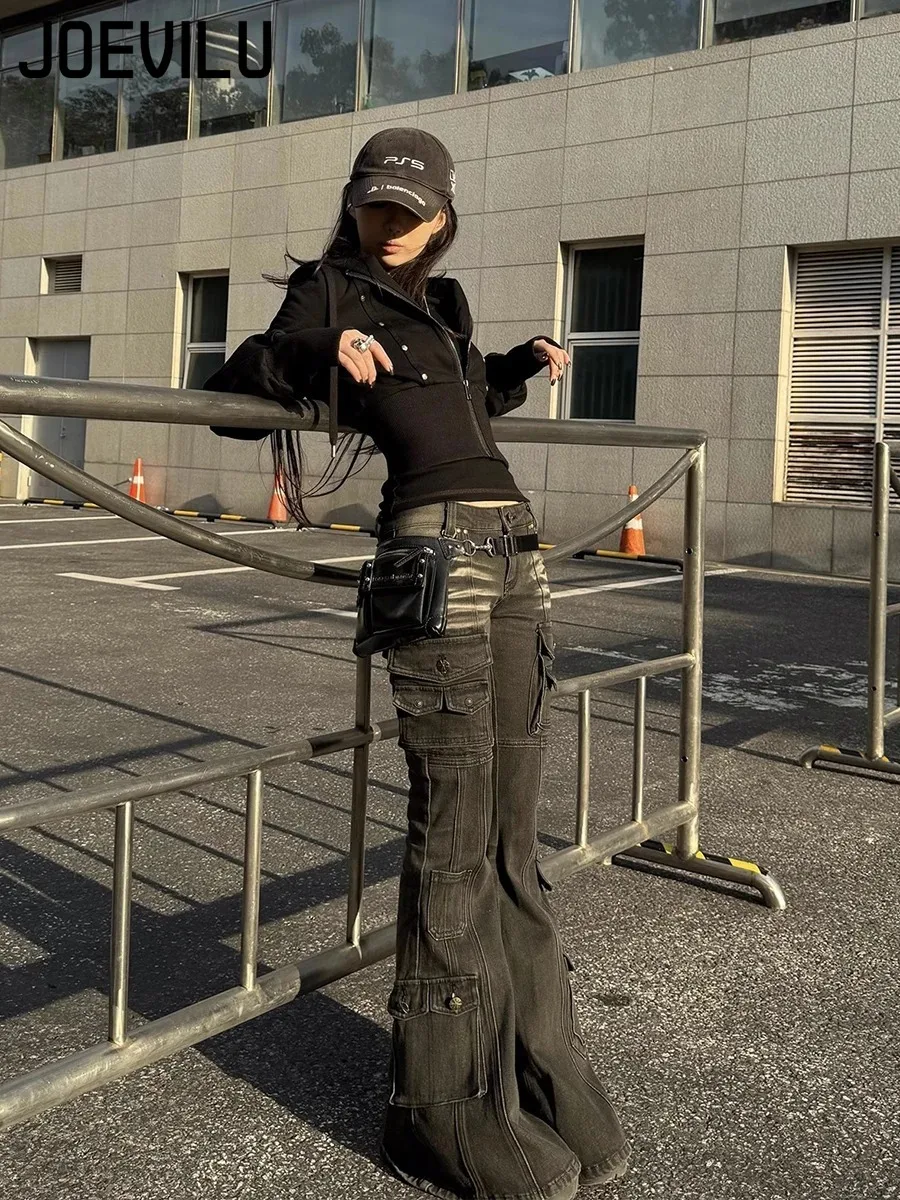 wjk zip gimmick cargo flare pants y2k Women