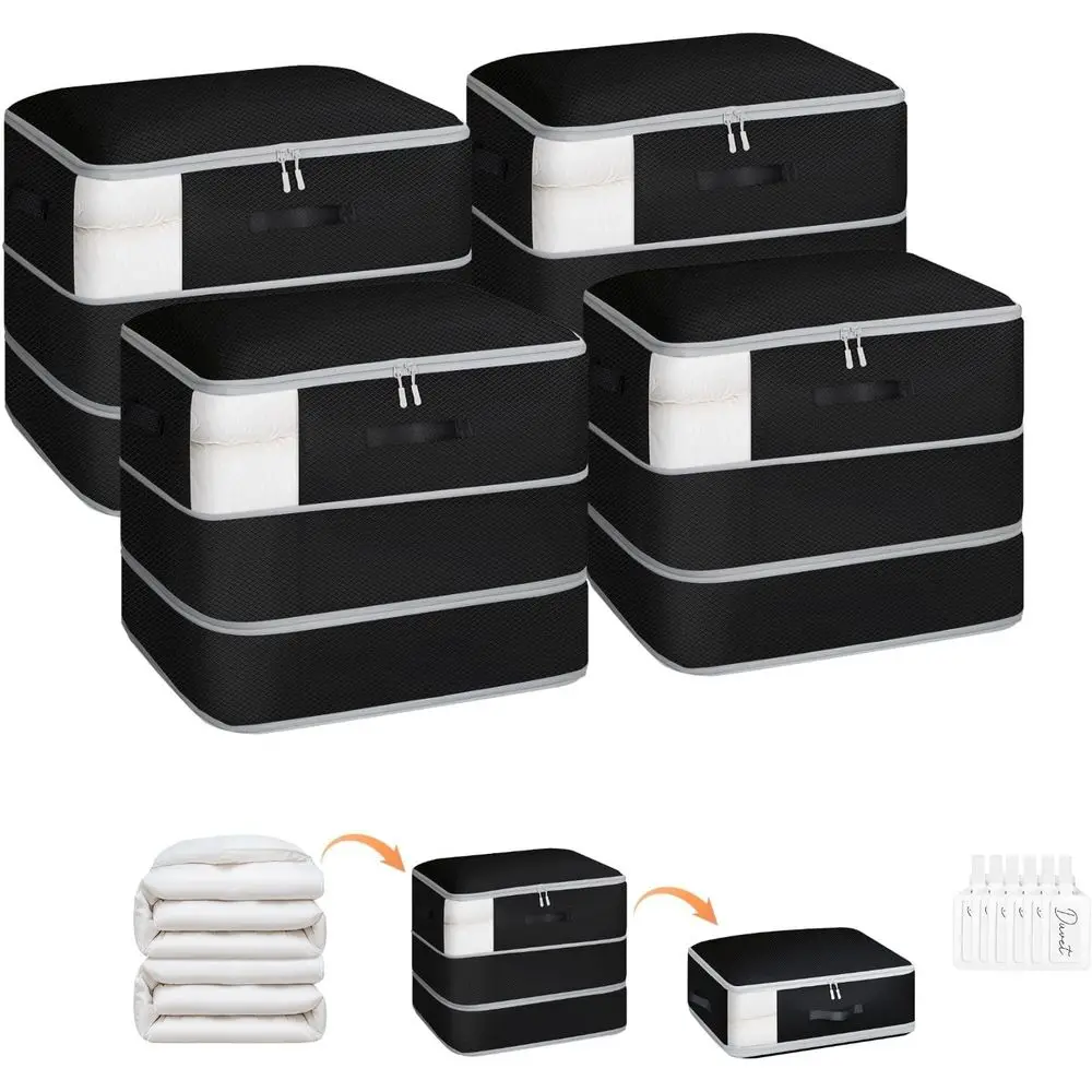 

Набор из 4 больших компрессионных мешков для хранения объемом 110 л - 3-слойные моющиеся ультракомпактные органайзеры для одеял, свитеров, простыней, постельного белья