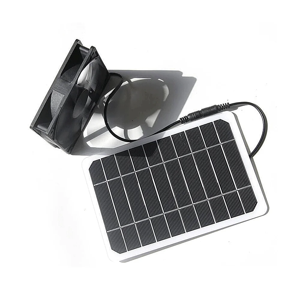 2W/5W 5V Solar Panel USB or DC Output Charge 3.7V-5V Battery, Fan + PET PV Plate Exhaust Fan Chicken Dog Cat Solar Airflow Fan