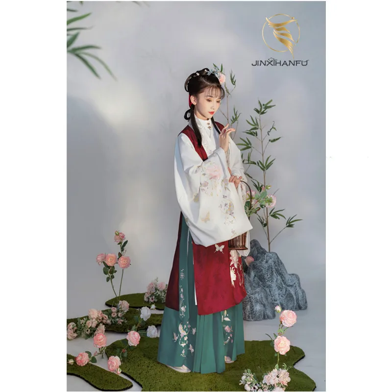 JINXIHANFU Original Design Chinese Traditional Women Hot Style Summer Girls Embroidered Hanfu Dress