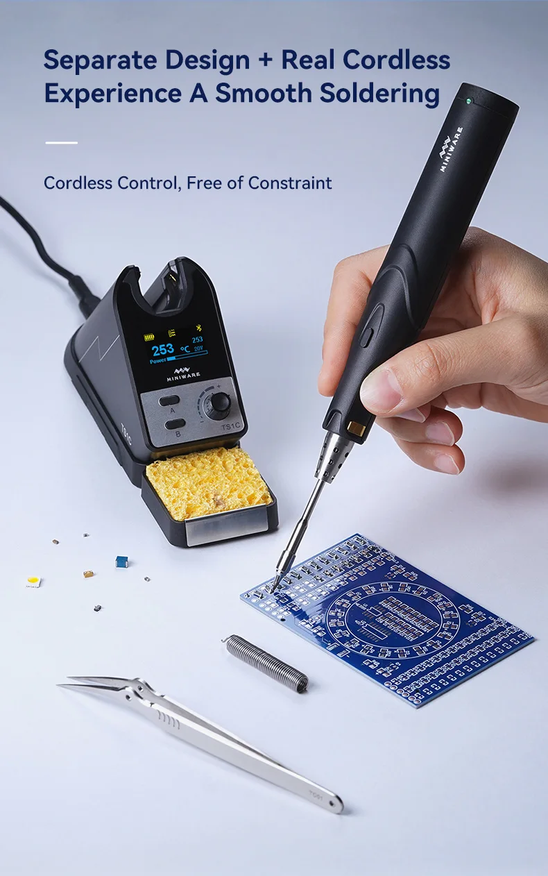 MINIWARE Cordless Soldering Station TS1C 45W Bluetooth 4.2 Technology of High-efficient Super Capacitor Rework SMD Repair Tool