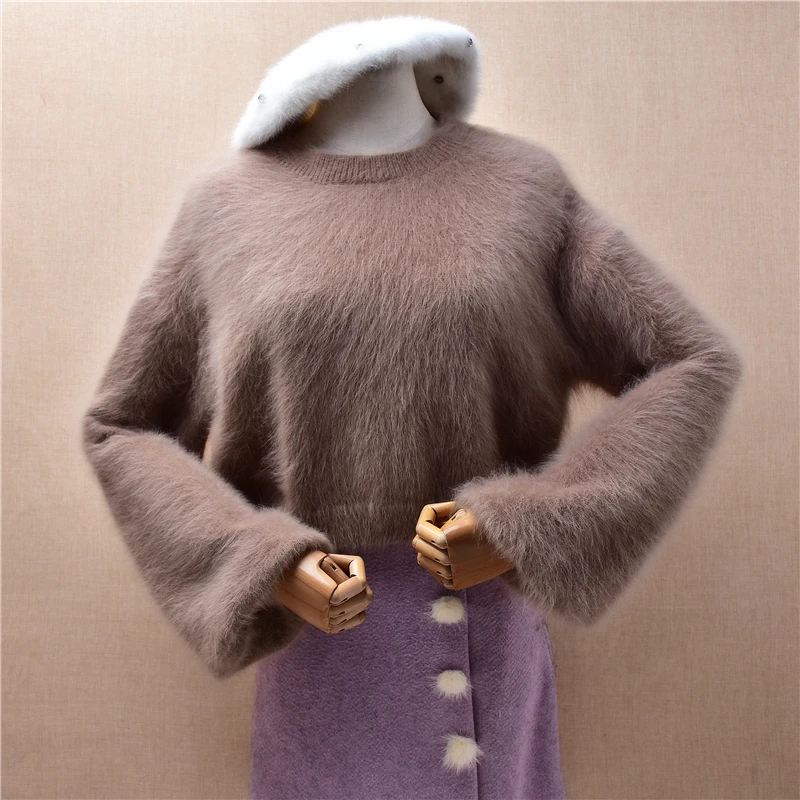 

Женская осенне-зимняя одежда Mujer, вязаный укороченный топ из чистого норкового кашемира с длинными рукавами, короткая стильная свободная блузка, свитер, джемпер Pull