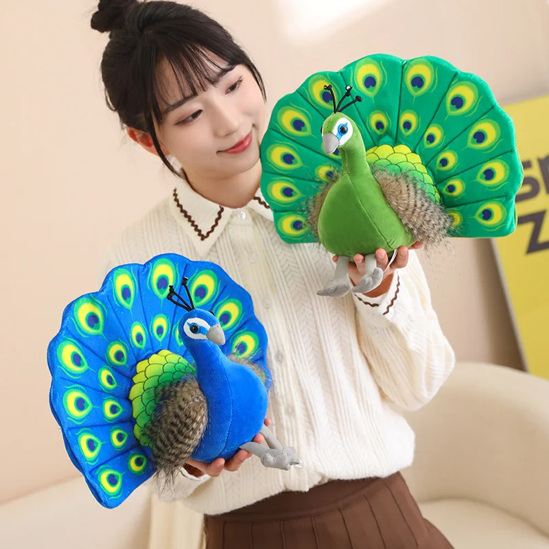 Beautiful Simulation Peacock Plush Toys Green Blue Peacock Spread Tail Soft Stuffed Animals Pillow Kids Birthday Christmas Gifts