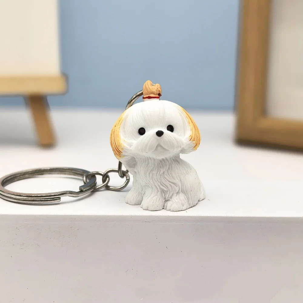 Cute Resin Dog Keychain 3D Simulation Animal Keyring Pendants Backpack Bag Ornament Decorative Accessories for Women Girls Gifts