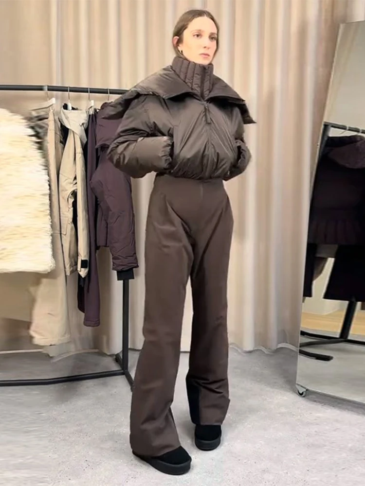 Solid Stand Collar Women's Jumpsuits Zipper Full Sleeve Loose Pockets Long Pants High Street Fashion Casual Rompers 2026 Winter