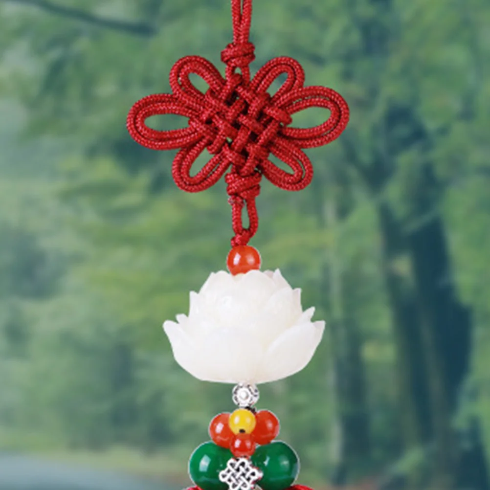 

Red Tassel Car Hanging Decor Chinese Knot Lotus Pendant for Vehicle Truck Auto Interior Premium Material No Smell Good Luck