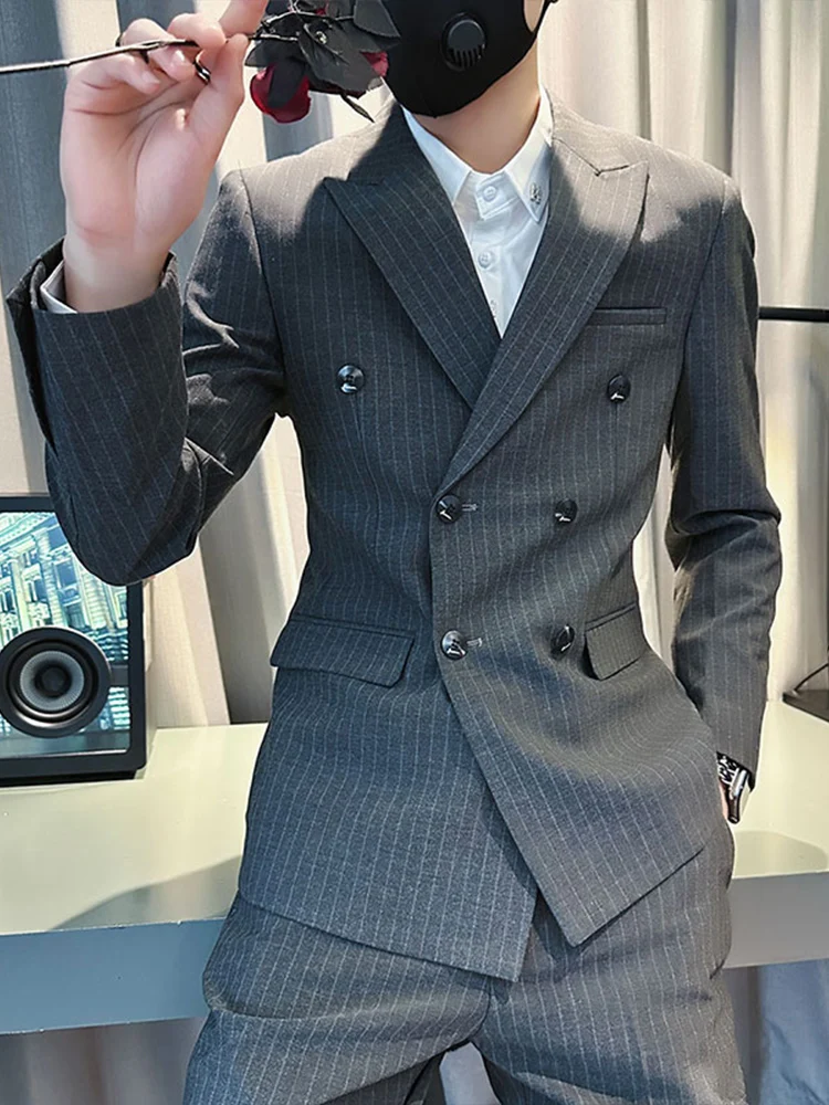 

Slim Fit Men's Suit Jaet Spring Autumn High Sle Double Row Buttons Design Cool Haome Casual Western Sle Top irt