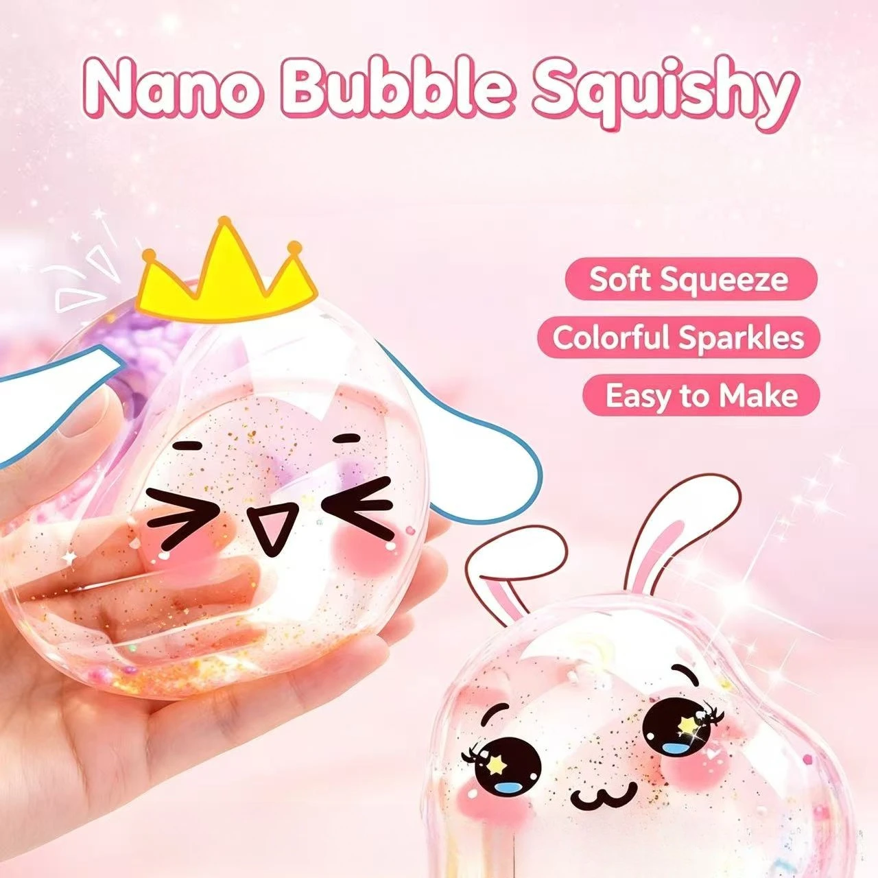 DIY Nano Tape Bubble Kit, Rainbow Nano Double Sided Tape Set, Make Squishy Toys, Blow Bubbles & Fill Water, with Sequins