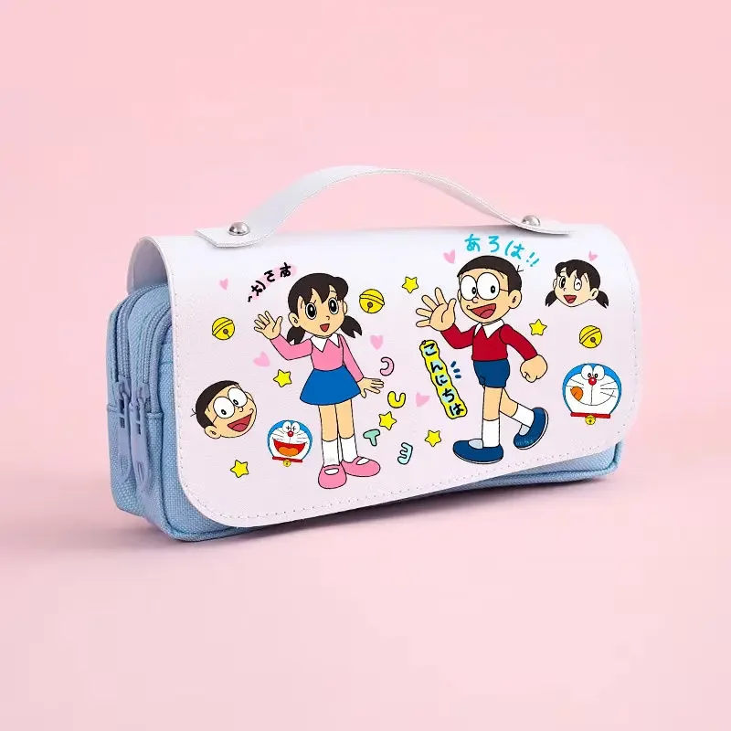 Doraemon saco de lápis de grande capacidade, papelaria para estudante, animação criativa dos desenhos animados das crianças, presente multifuncional