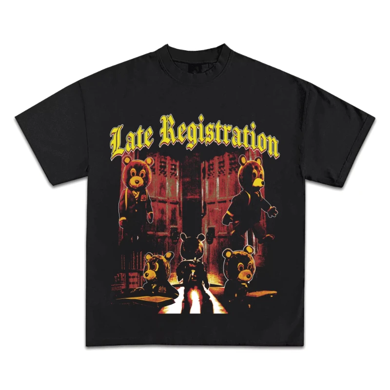 

Kanye West Graphic Late Registration T Shirt Cotton Printing Short Sleeves Casual Loose T Shirt Oversized Street Wear Unisex