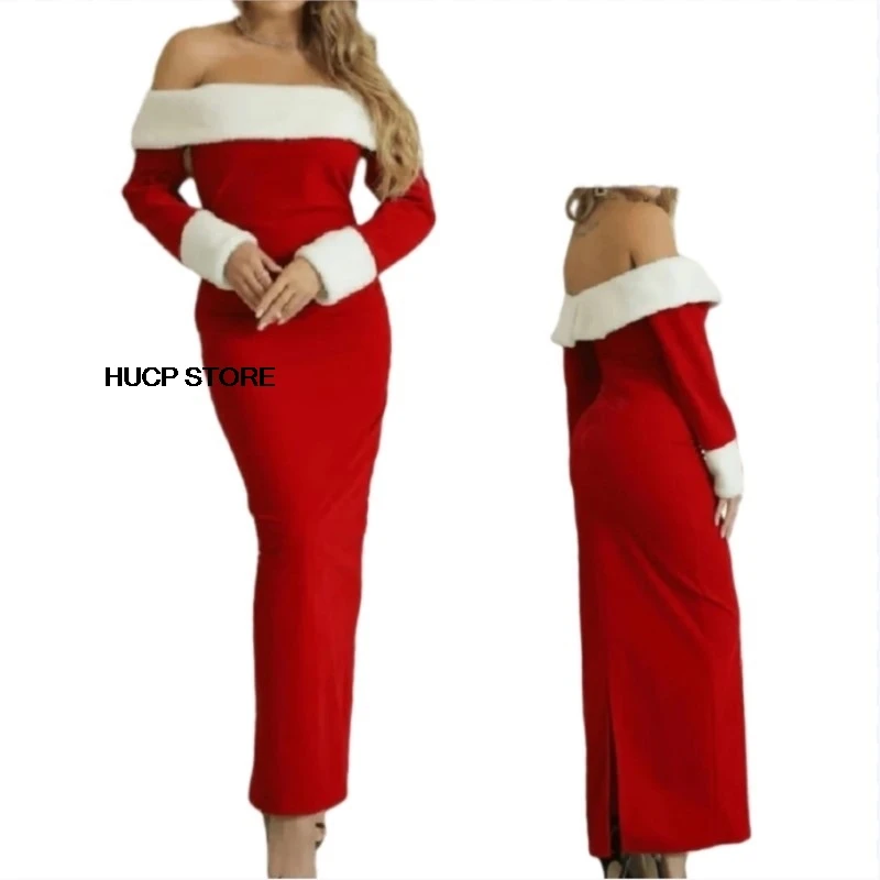 Women Mariah Cosplay All I Want for Christmas Theme Party Red Outfit Costume Dresses Boat Neck Xmas Roleplay New Year Clothes