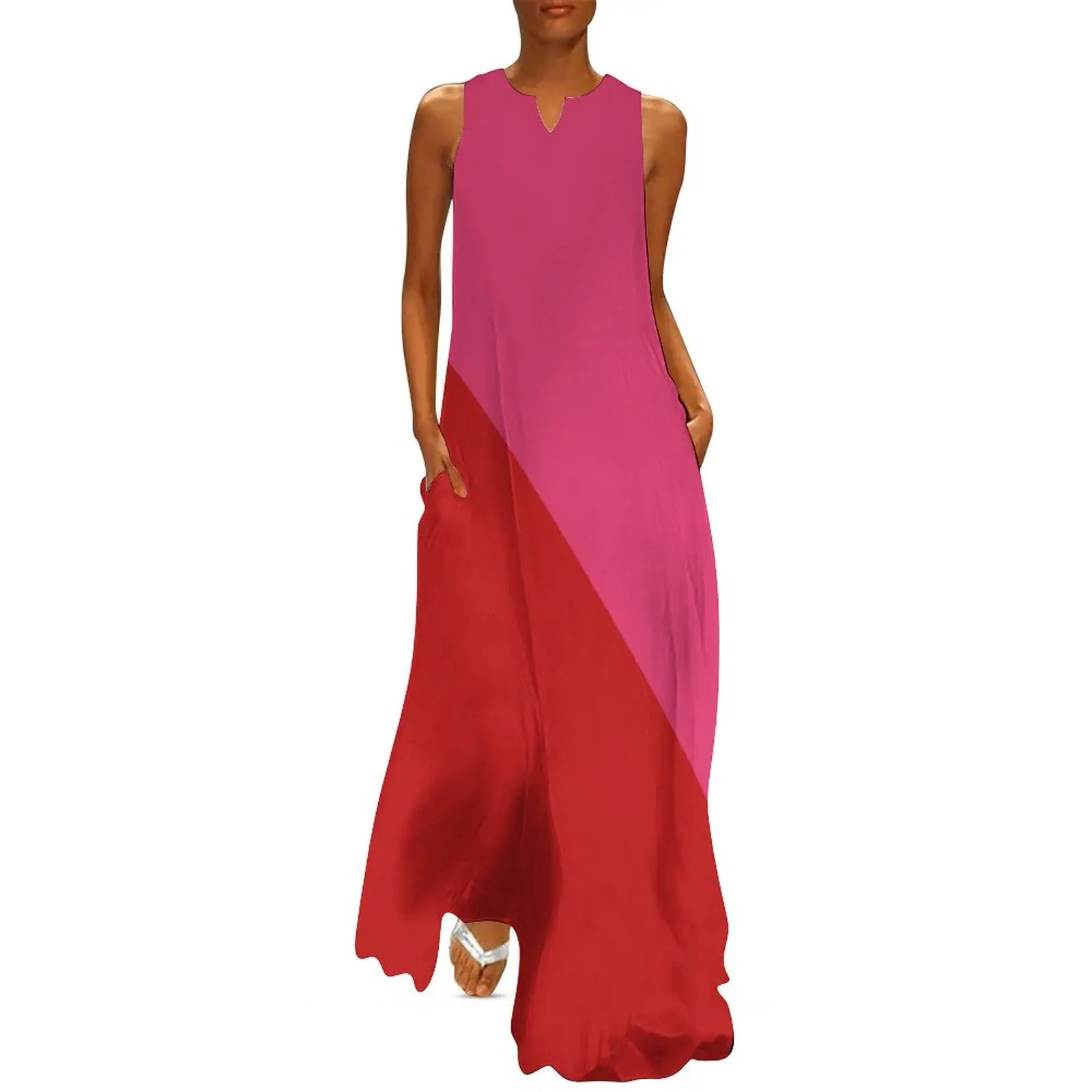 Clashing colors. Red and pink Long Dress Cocktail of dresses women's summer dresses 2025 Dress