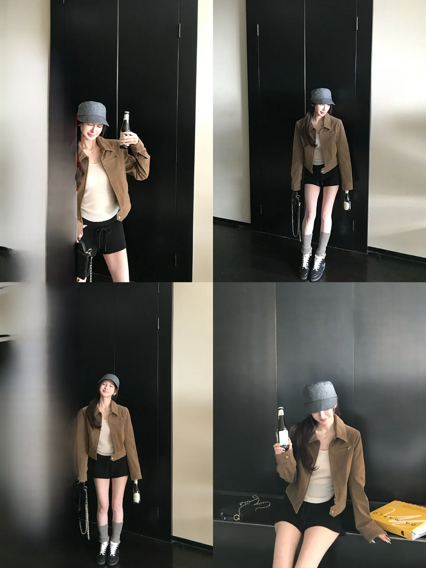 Jaqueta Feminina de Couro PU Suede Cool Motorcycle Girl da Skk Store, Casaco de Couro Marrom com Efeito de Desgaste, Ajuste Solto e Manga Longa