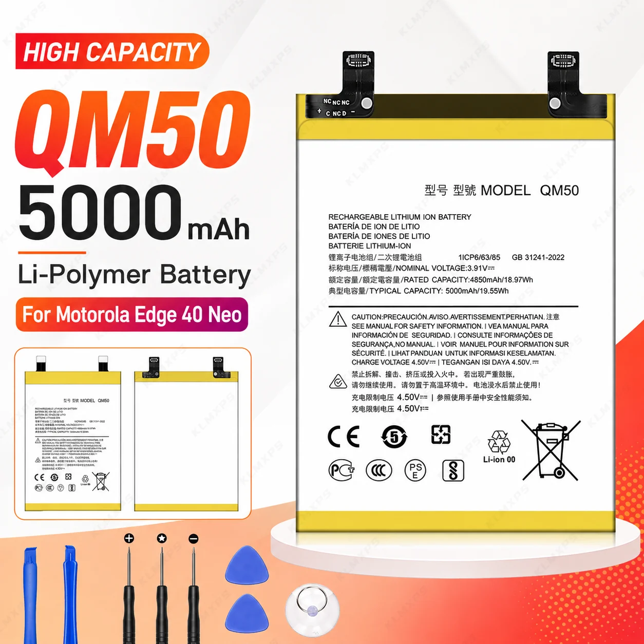 Replacement Battery for Motorola Edge 40 Neo QM50 5000mAh Mobile Phone Battery with Tools