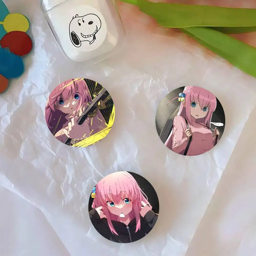Gotou Hitori Anime B-Bocchi The Rock Round Badge Lapel Pins For Backpacks Briefcase Laser Brooch Clothes Gifts