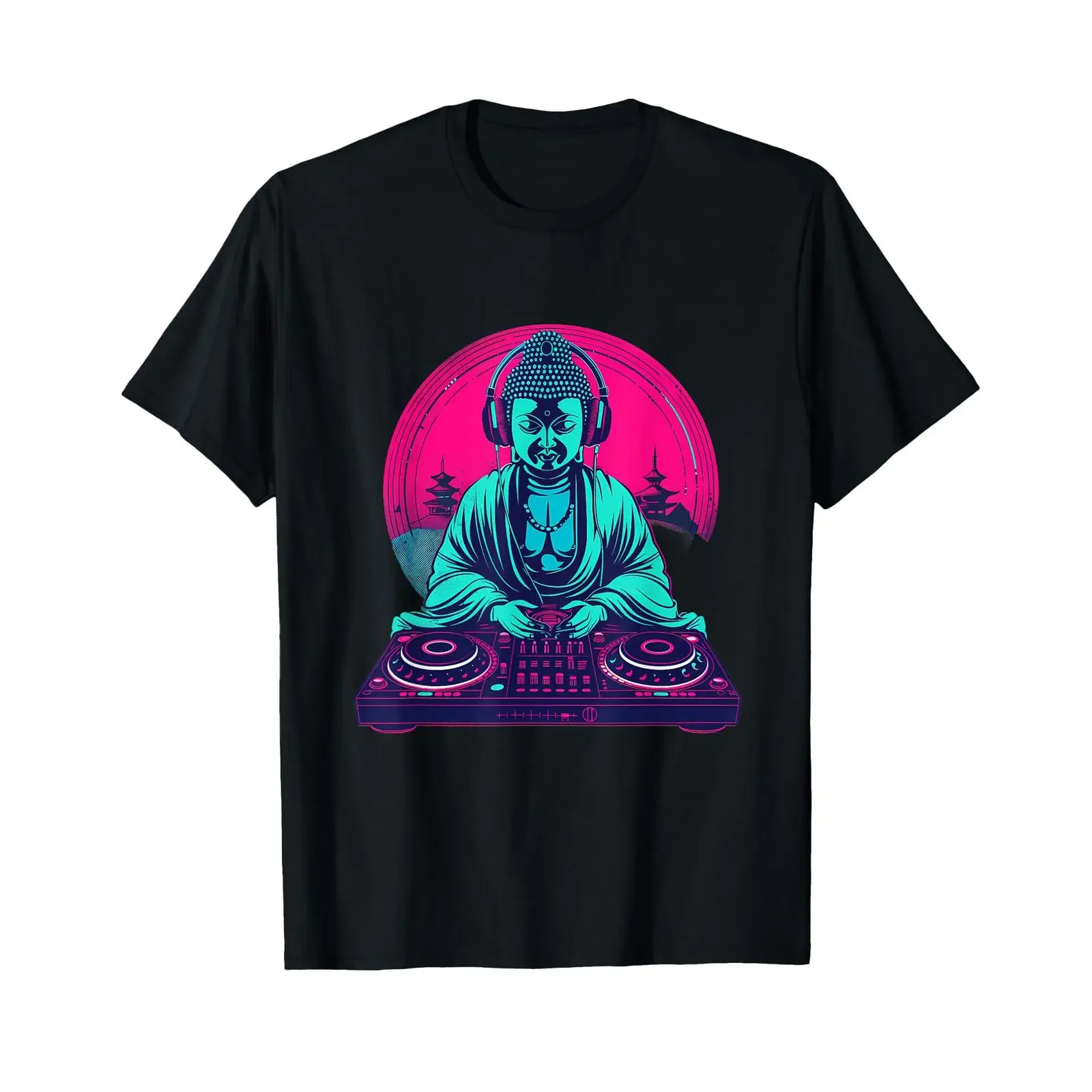 Buddha DJ Techno EDM House Buddhism Turntable T Shirt vintage Washed Versatile homme designer clothes Stylish Unisex Slightly