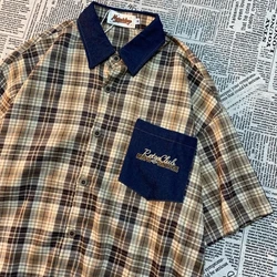 EBAIHUI Women's Contrasting Checkered Short Sleeved Shirt with Patchwork Lapel Pockets Blouse Casual Summer Ladies Clothing