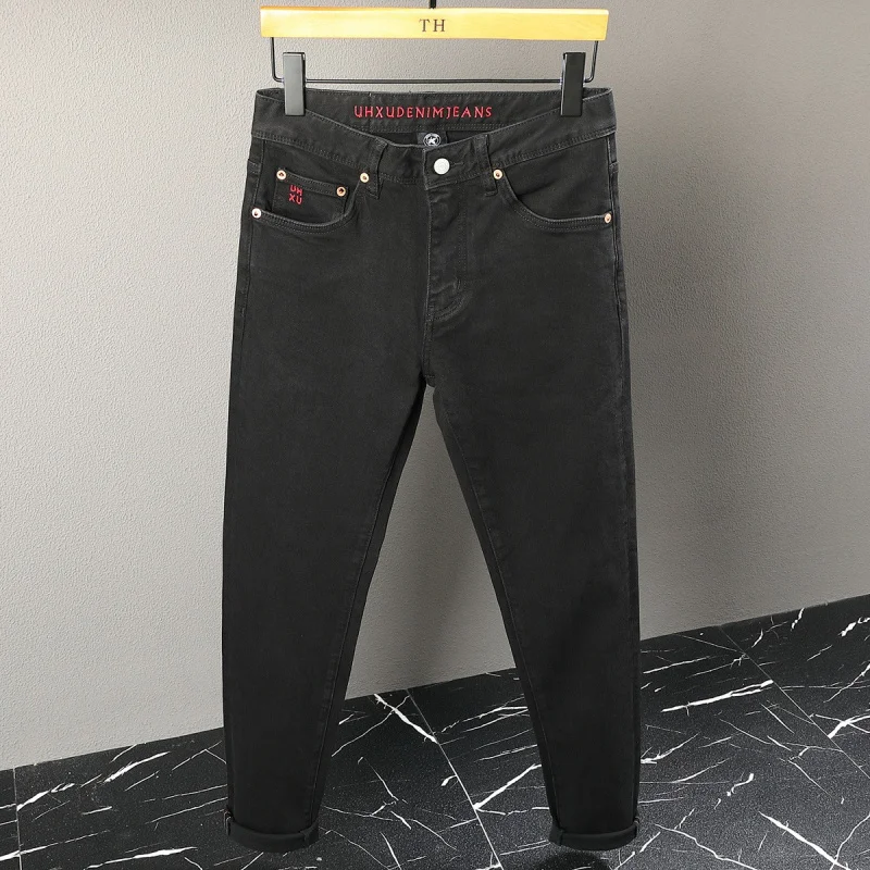 

Высококачественные минималистичные черные джинсы, мужская уличная одежда, эластичные модные брюки на небольшую ногу