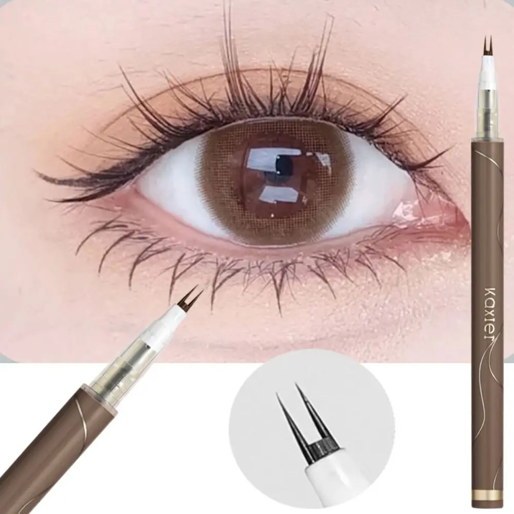 Bez rozmazywania podwójnie rozwidlony Eyeliner wodoodporny, długi trwały czarny brąz pod rzęsy ołówek 2 widełki gładkie Eyeliner kosmetyki