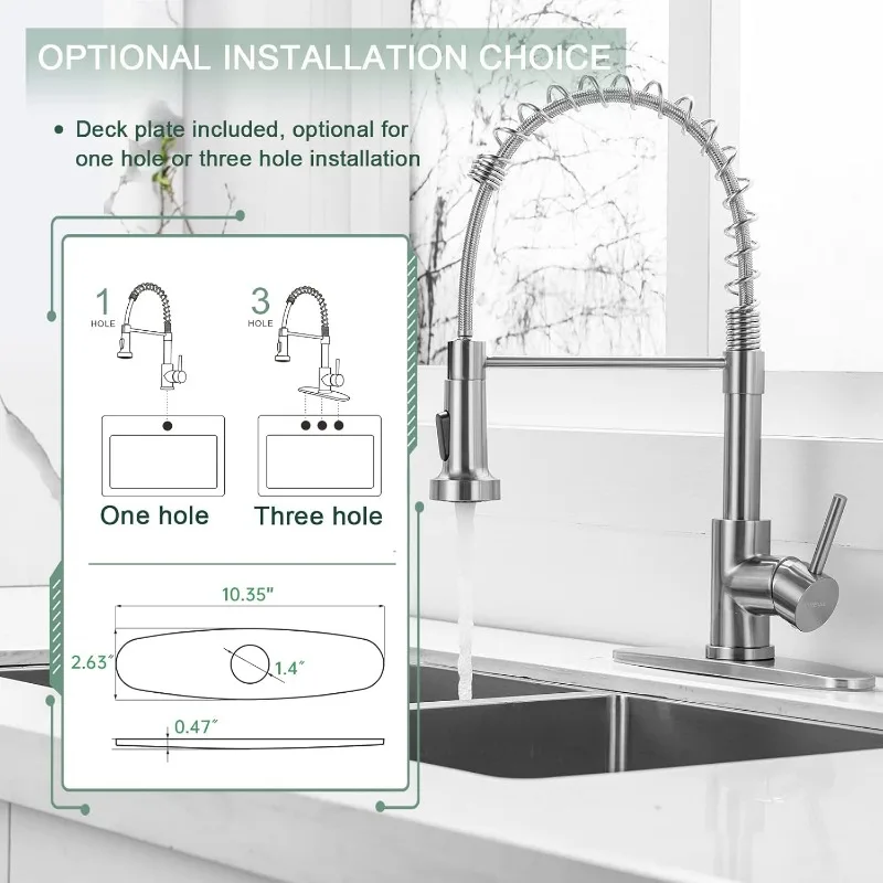 Kitchen Faucets, Brushed Nickel Kitchen Faucet with Pull Down Sprayer, Industrial Spring Single Handle