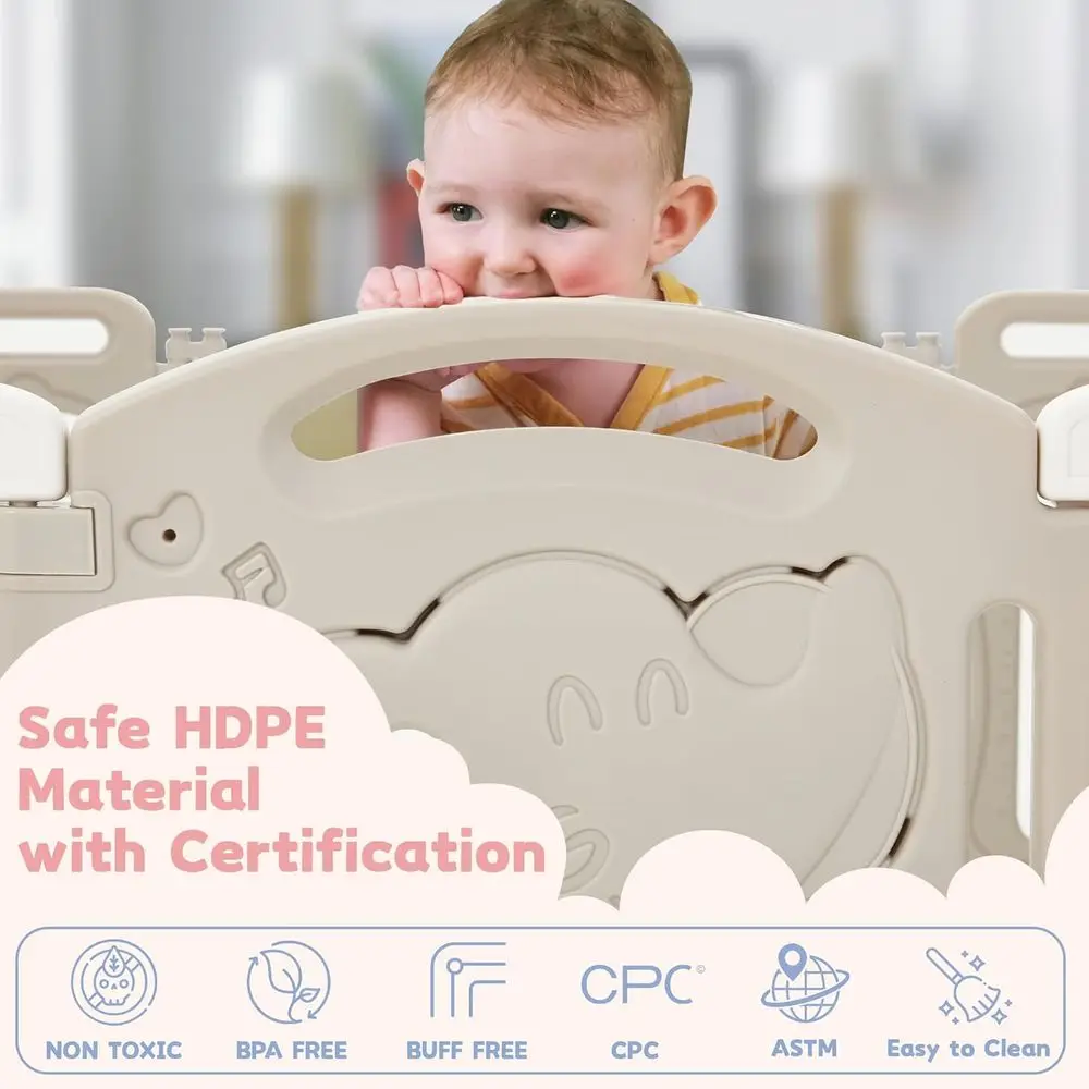 روضة بلاستيكية قابلة للطي مع 14 لوحة، باب قابل للقفل، مشغل موسيقى، شبكة كرة قدم، وتروس دوارة للأطفال الصغار #5