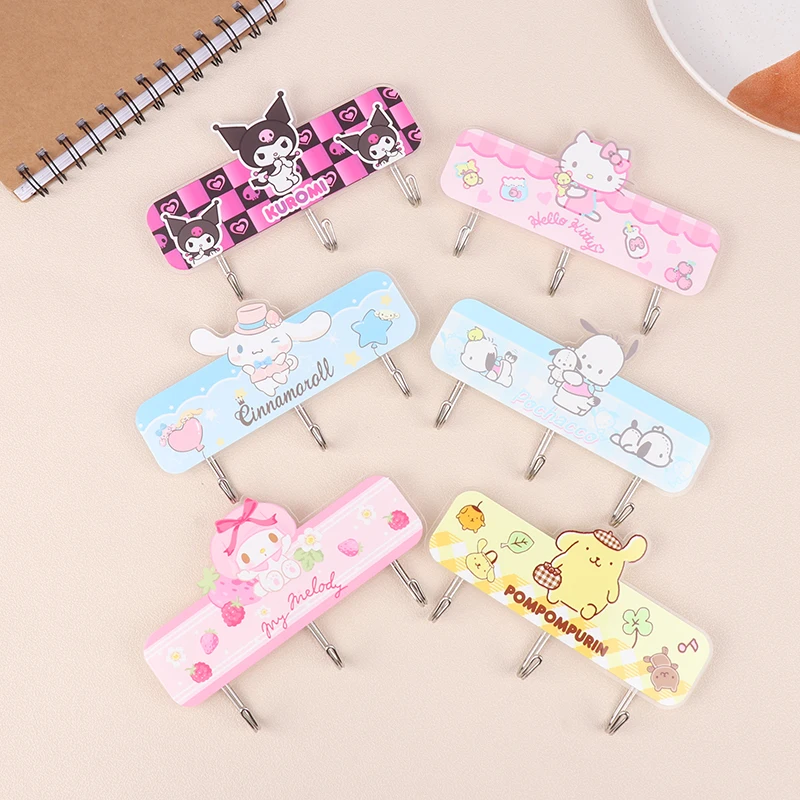 Kawaii Sanrio Anime My Melody Cinnamoroll Pachacco Traceless Hanger Cute Catoon Acrylic Wall Hook Girls Home Decor