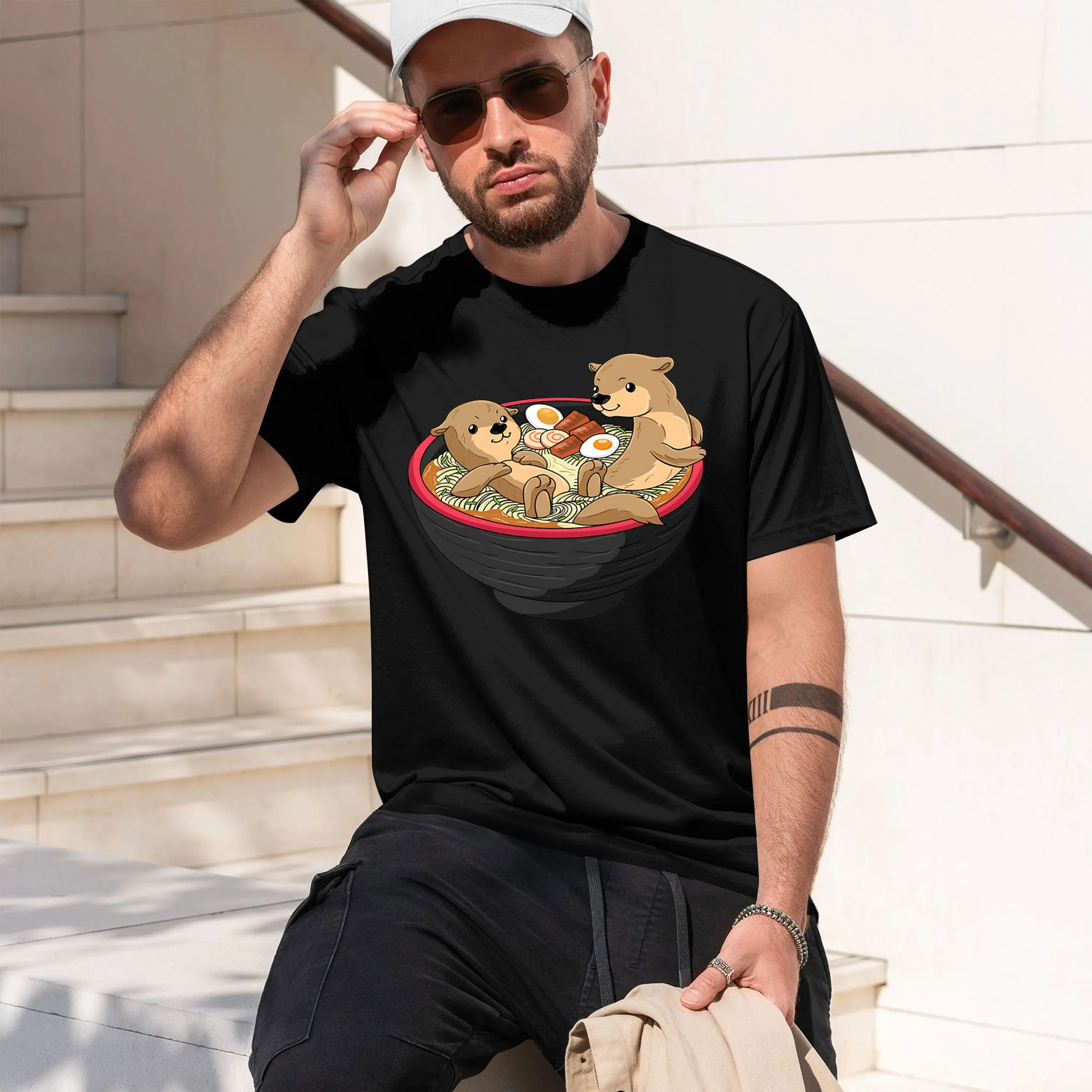 Kawaii Otter Japanese en noodles soup Otter Lover 2026 New Model Men’s Short-sleeve crewneck T-Shirt Classic Casual Multiple Col