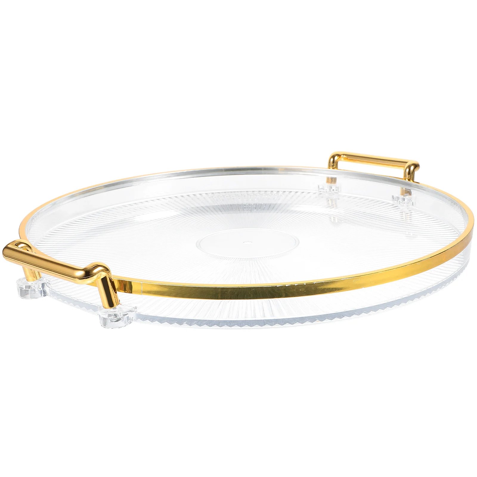 

Round Gold Rim Storage Tray Elegant Transparent Desktop Organizer Tea Cup Candy Snack Serving Dish Decorative Tray