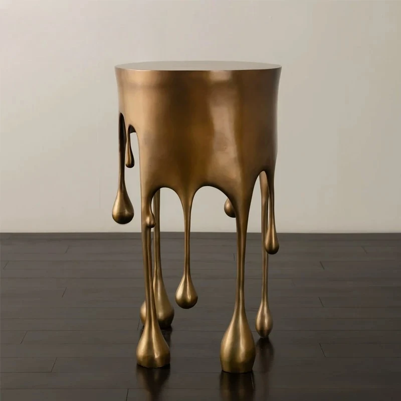 Italian light luxury Nordic designer light luxury fiberglass water drop coffee table brass paint edge table simple entrance
