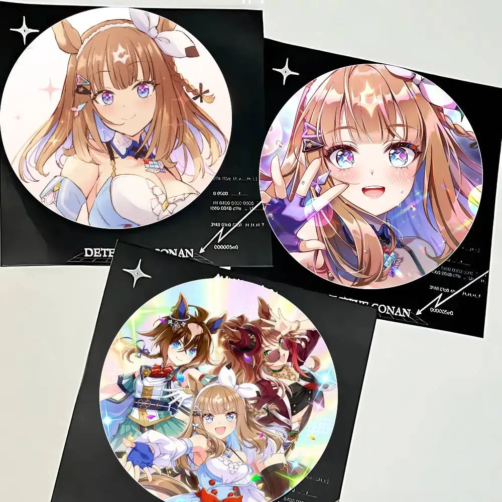 Almond Eye Anime Uma Musume Round Badge Lapel Pins For Backpacks Briefcase Laser Brooch Clothes Gifts