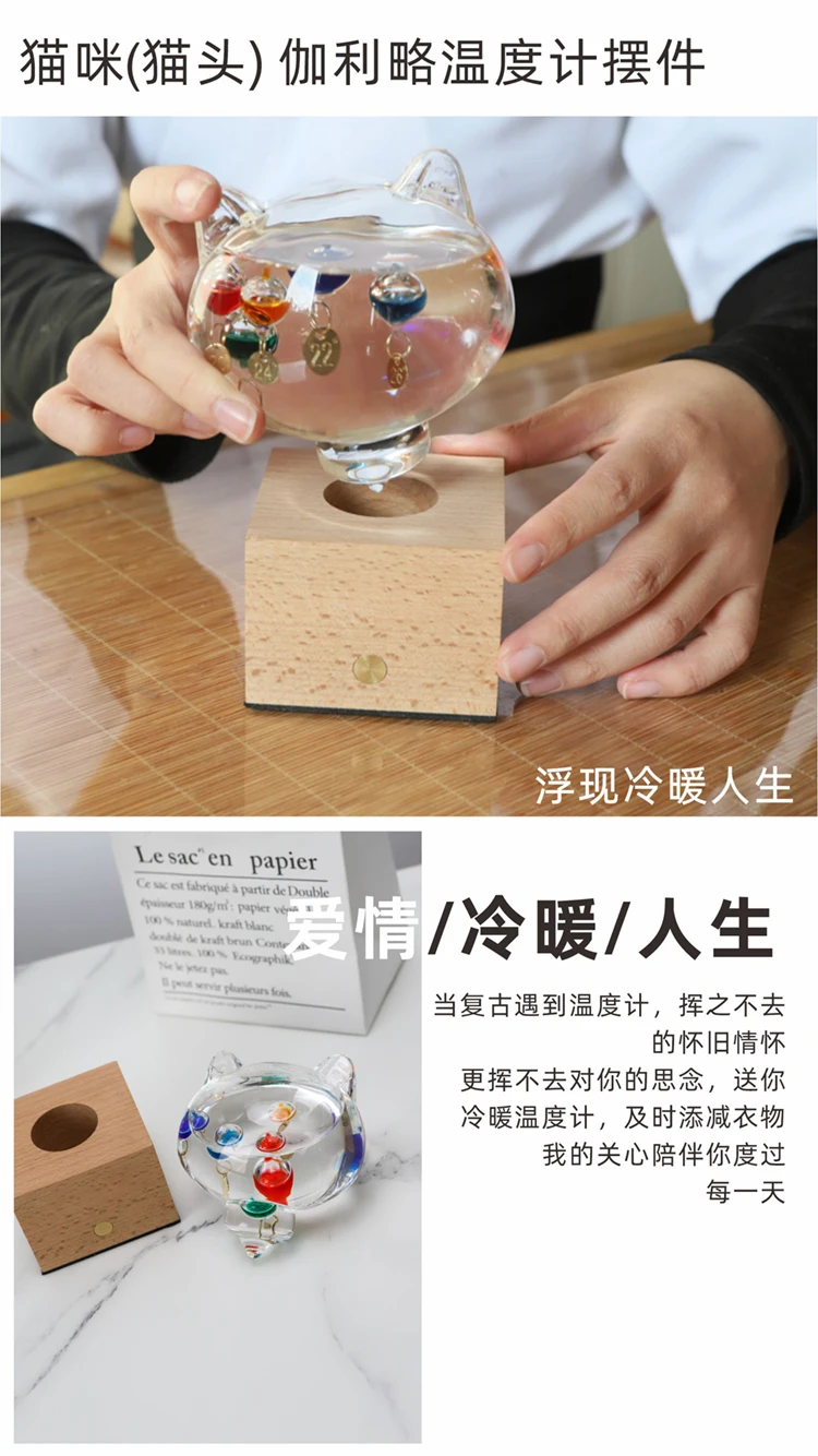 القط غاليليو ميزان الحرارة زخرفة الإبداعية ديكور المنزل هدية عيد الميلاد لعيد ميلاد الأصدقاء