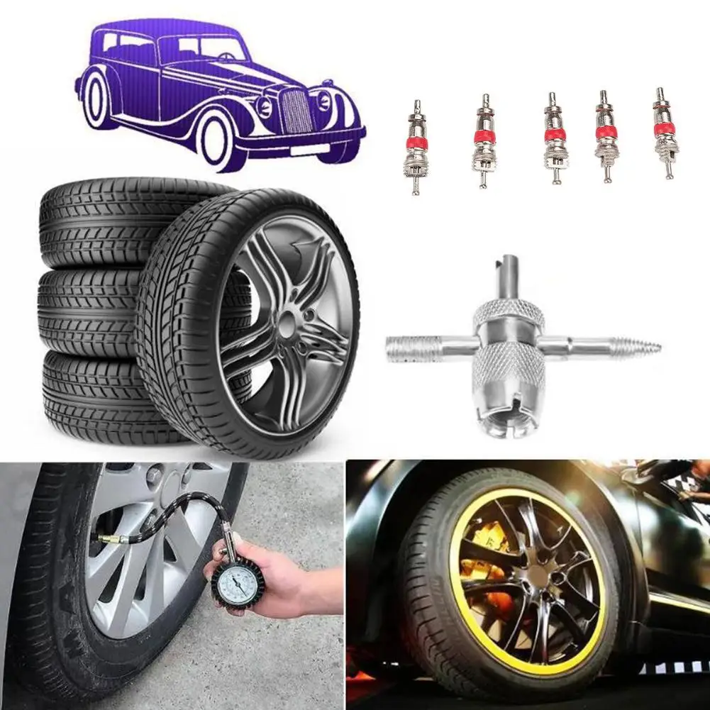 Automobile Tire Valve Core Wrench Set Four In One Valve Stem Repair, Installation And Removal Tool Cleaning Tool