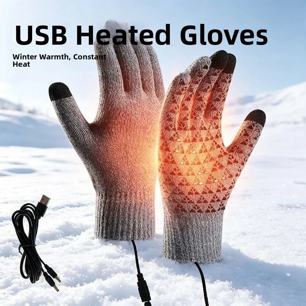1 Level 3 Level USB Electric Heated Gloves Solid Color Warm Winter Heated Gloves Soft Simple Touch Screen Gloves