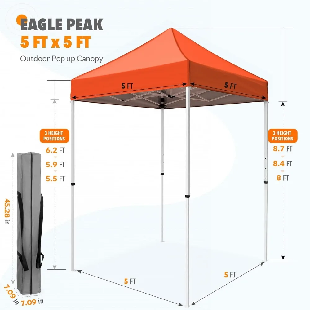 Instant Outdoor Canopy Shelter Easy Setup 5x5 Folding Pop Up Tent Straight Leg Orange Easy Assembly