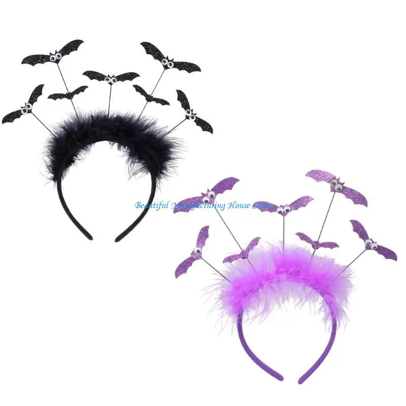 

E56A Halloween Bat Headband Day of The Dead Sequins Hairband Cosplay Costume Headpiece for Adult Kids Stage Props Headwear