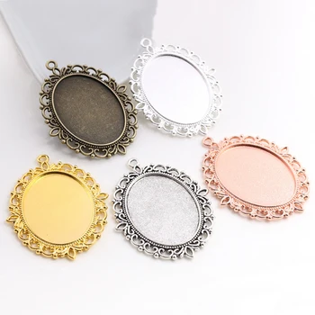 Nowa moda 5 sztuk 30x40mm wewnętrzna rozmiar antyczny brąz kolor srebrny złoty kolor dwustronnie Cabochon baza ustawienie Charms wisiorek