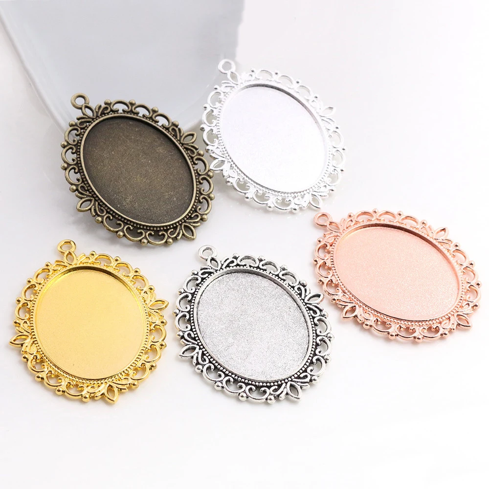 Nowa moda 5 sztuk 30x40mm wewnętrzna rozmiar antyczny brąz kolor srebrny złoty kolor dwustronnie Cabochon baza ustawienie Charms wisiorek