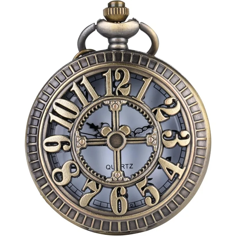 New Retro Mini Exquisite Time Hollow Quartz Pocket Watch Bronze Steampunk Necklace Clock Cross Best Festival Gift for Men Women