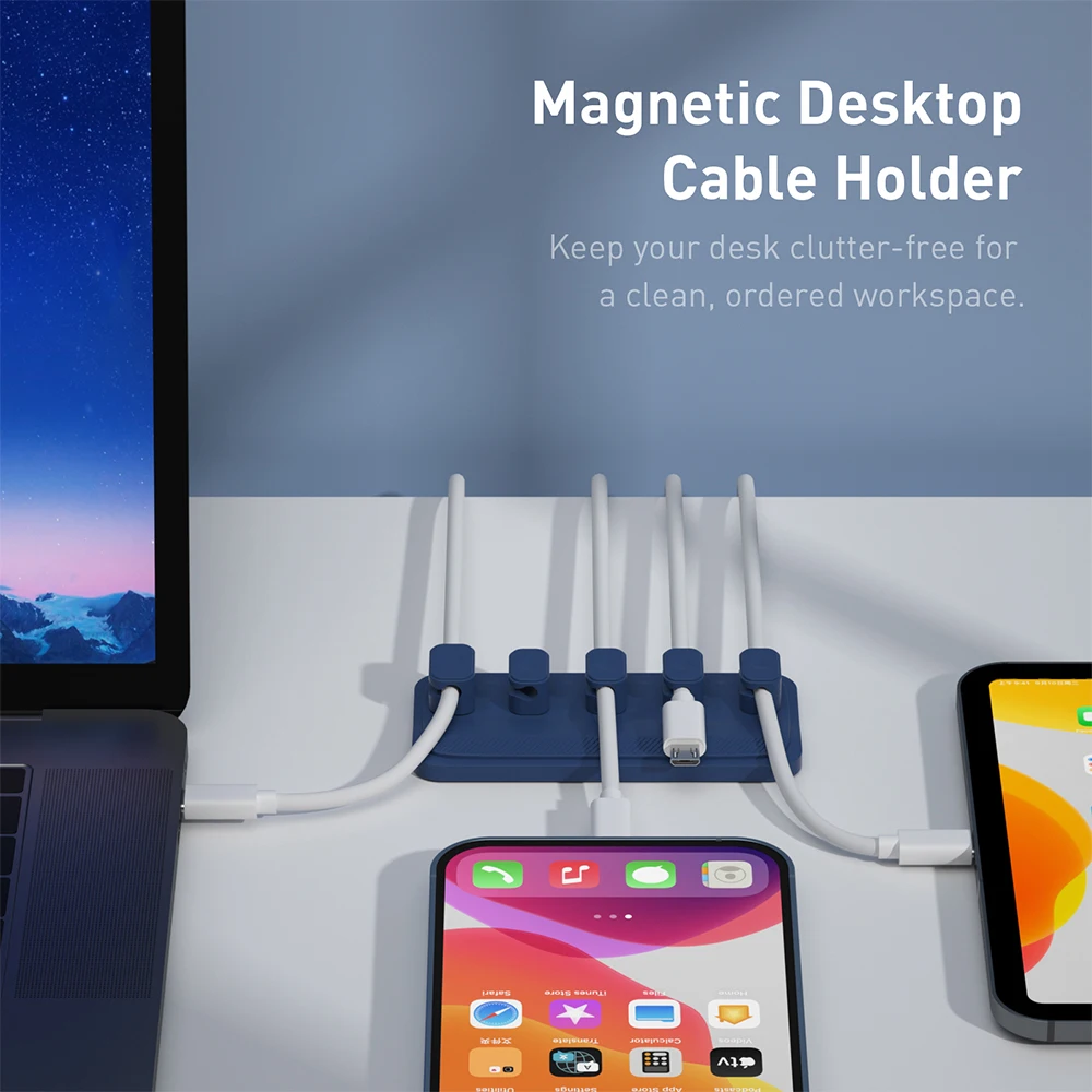 Car Mounted Magnetic Cable Management, Silicone Cable Clamp, Desktop Multi-Purpose Wire Holder, 5 Clips For Lighting USB C Micro